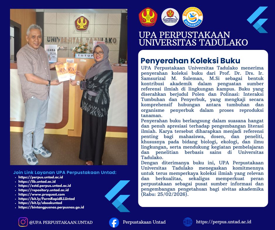 UPA Perpustakaan Universitas Tadulako Terima Sumbangan Buku Karya Guru Besar Ekologi