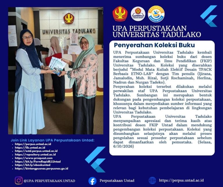 Dosen FKIP Untad Serahkan Koleksi Buku kepada UPA Perpustakaan Universitas Tadulako